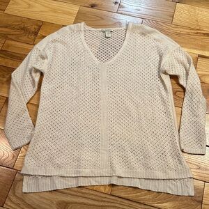 White + Warren Cashmere Cream V-Neck Sweater, Loose Knit, Large